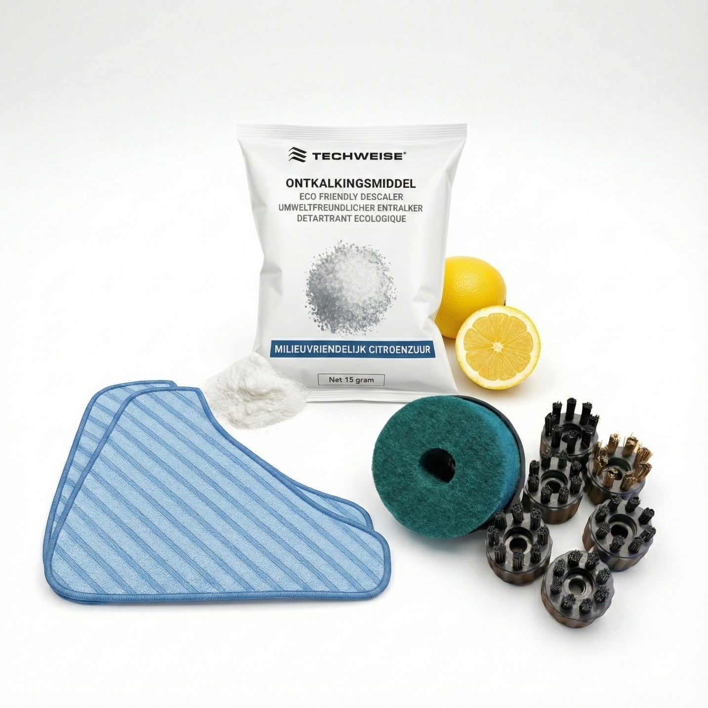 Tarvikepaketti TS1: lisäharjat, kalkinpoistoaine & moppiliinat