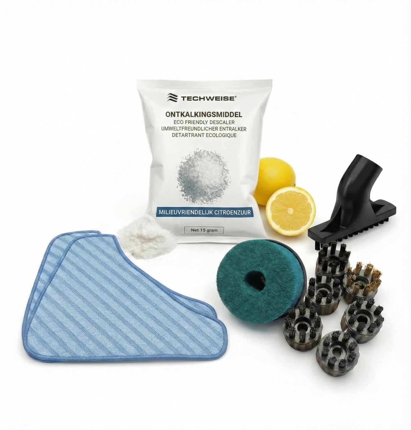 Tarvikepaketti TS2: lisäharjat, kalkinpoistoaine & moppiliinat